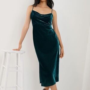 Anthropology Green Midi Slip Dress Velvet